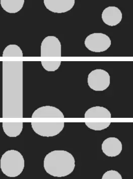 The three chunks of the image that will be encoded with the continuous mode (right).